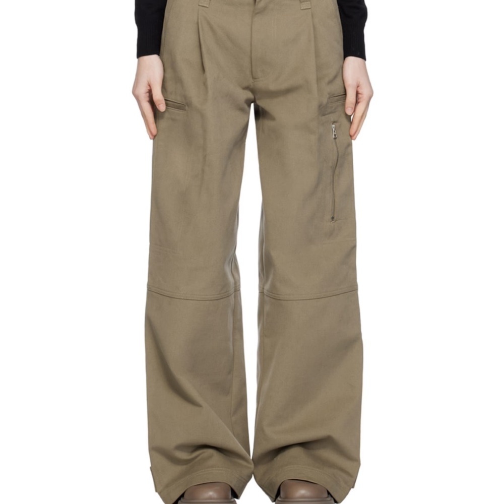 AMI Paris Khaki Wide-Leg Cargo Pants sz XS